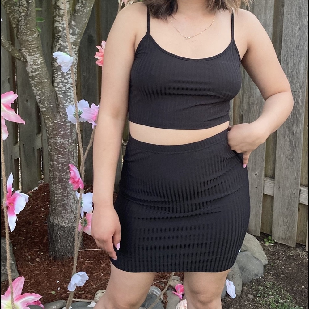 Ribbed back two piece set. Crop top and skirt.